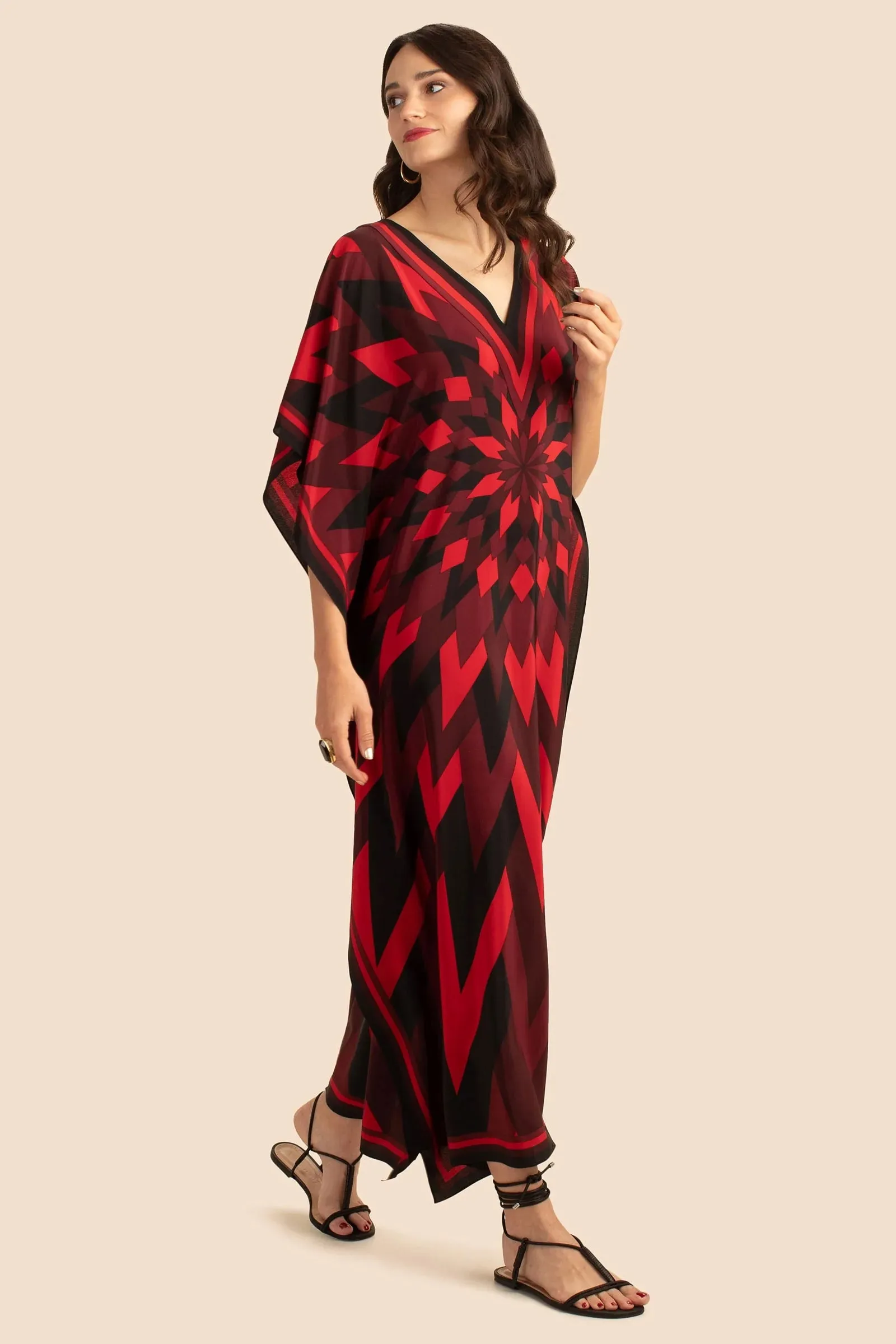 Long Dresses, Silk Crepe Digital Printed Kaftan For Women's