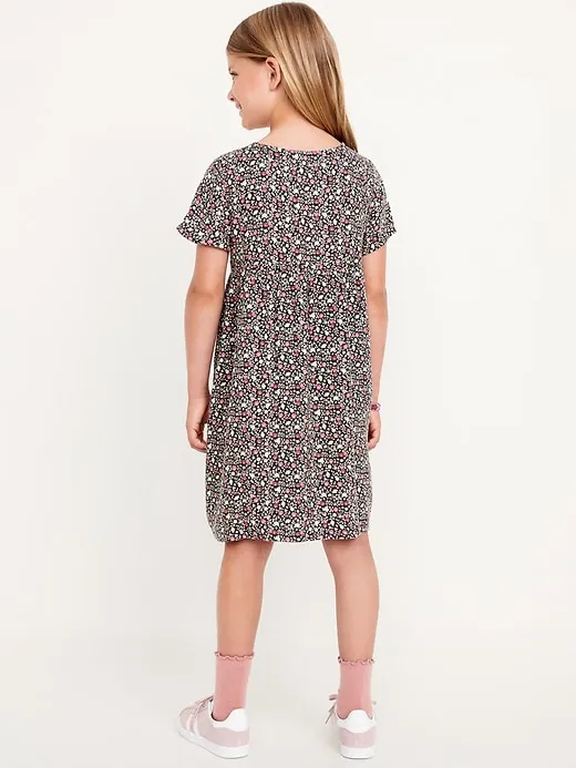 Loose Short-Sleeve Crepe Dress for Girls