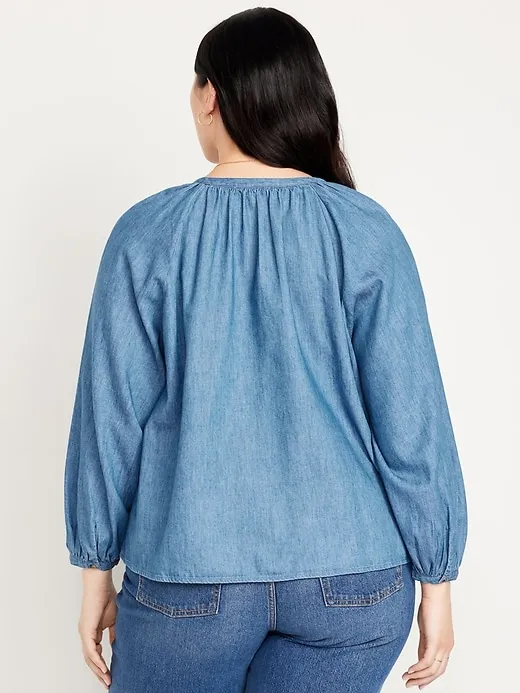 Loose Split-Neck Button-Down Top