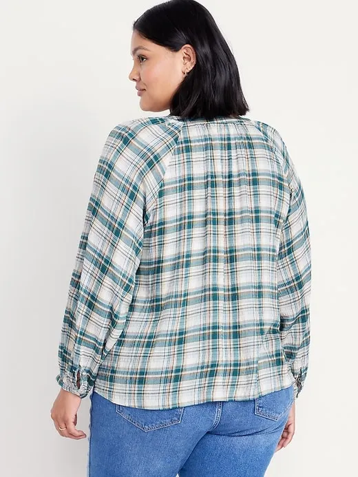 Loose Split-Neck Button-Down Top