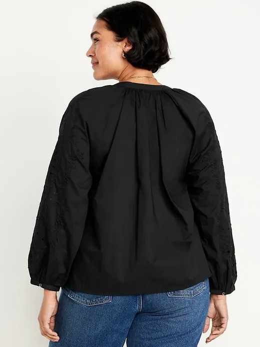 Loose Split-Neck Button-Down Top