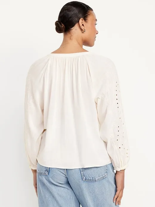 Loose Split-Neck Button-Down Top