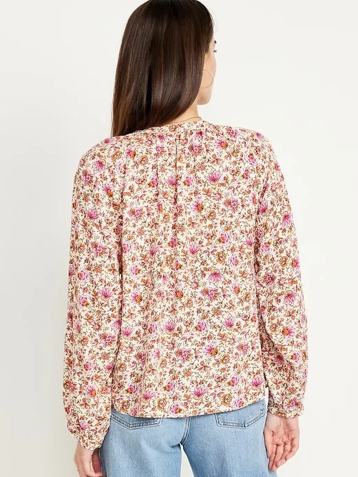 Loose Split-Neck Button-Down Top
