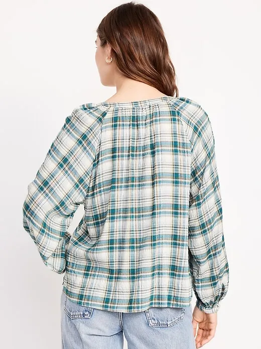 Loose Split-Neck Button-Down Top