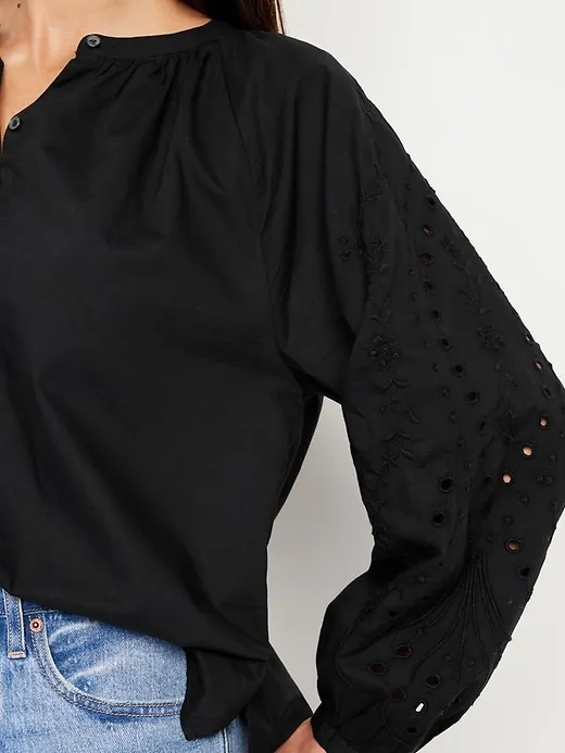 Loose Split-Neck Button-Down Top