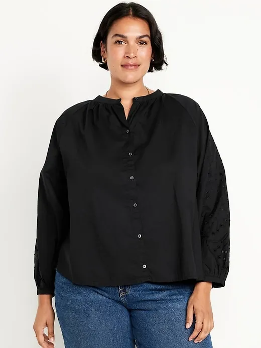 Loose Split-Neck Button-Down Top