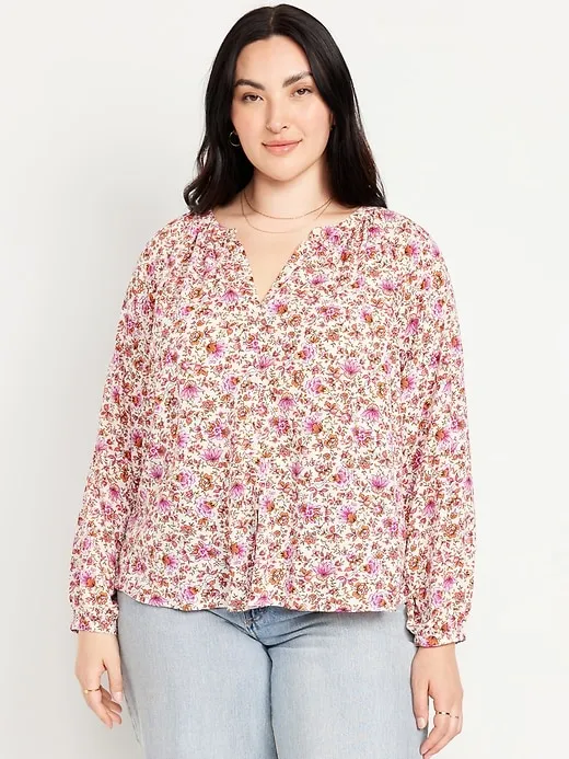 Loose Split-Neck Button-Down Top