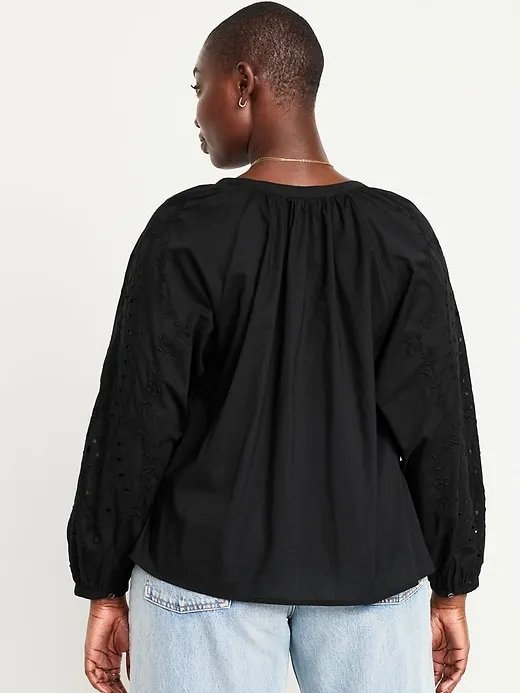 Loose Split-Neck Button-Down Top