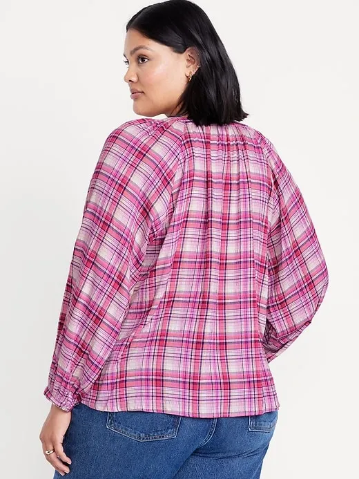 Loose Split-Neck Button-Down Top