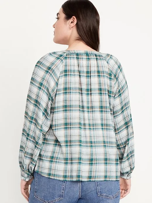 Loose Split-Neck Button-Down Top