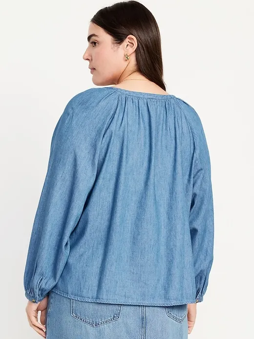Loose Split-Neck Button-Down Top
