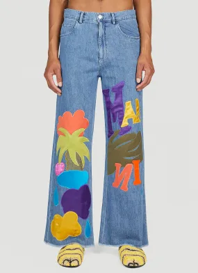 Marni x No Vacancy Graphic Applique Wide Leg Jeans