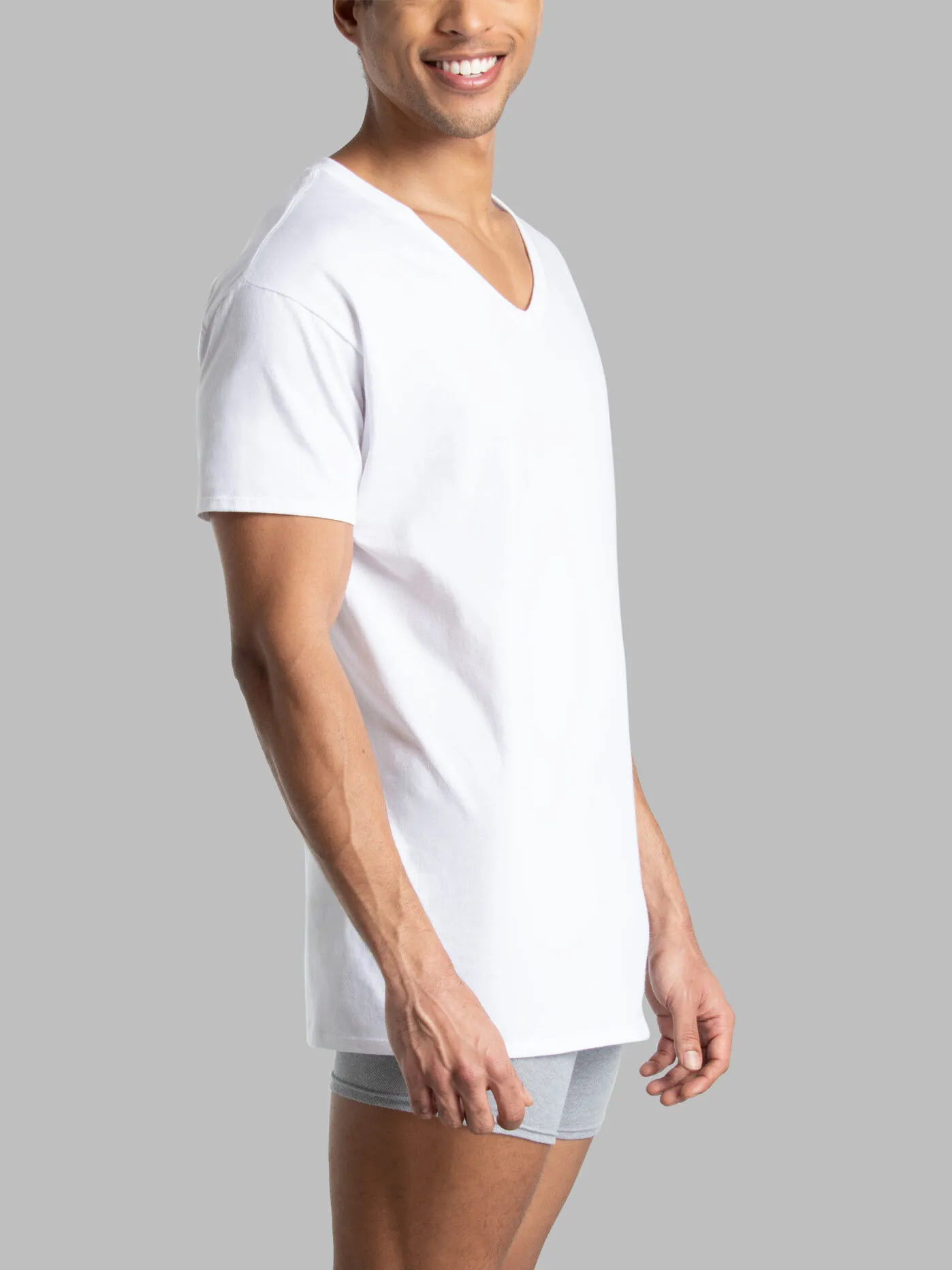 Men's Short Sleeve V-neck T-Shirts, White 6 Pack
