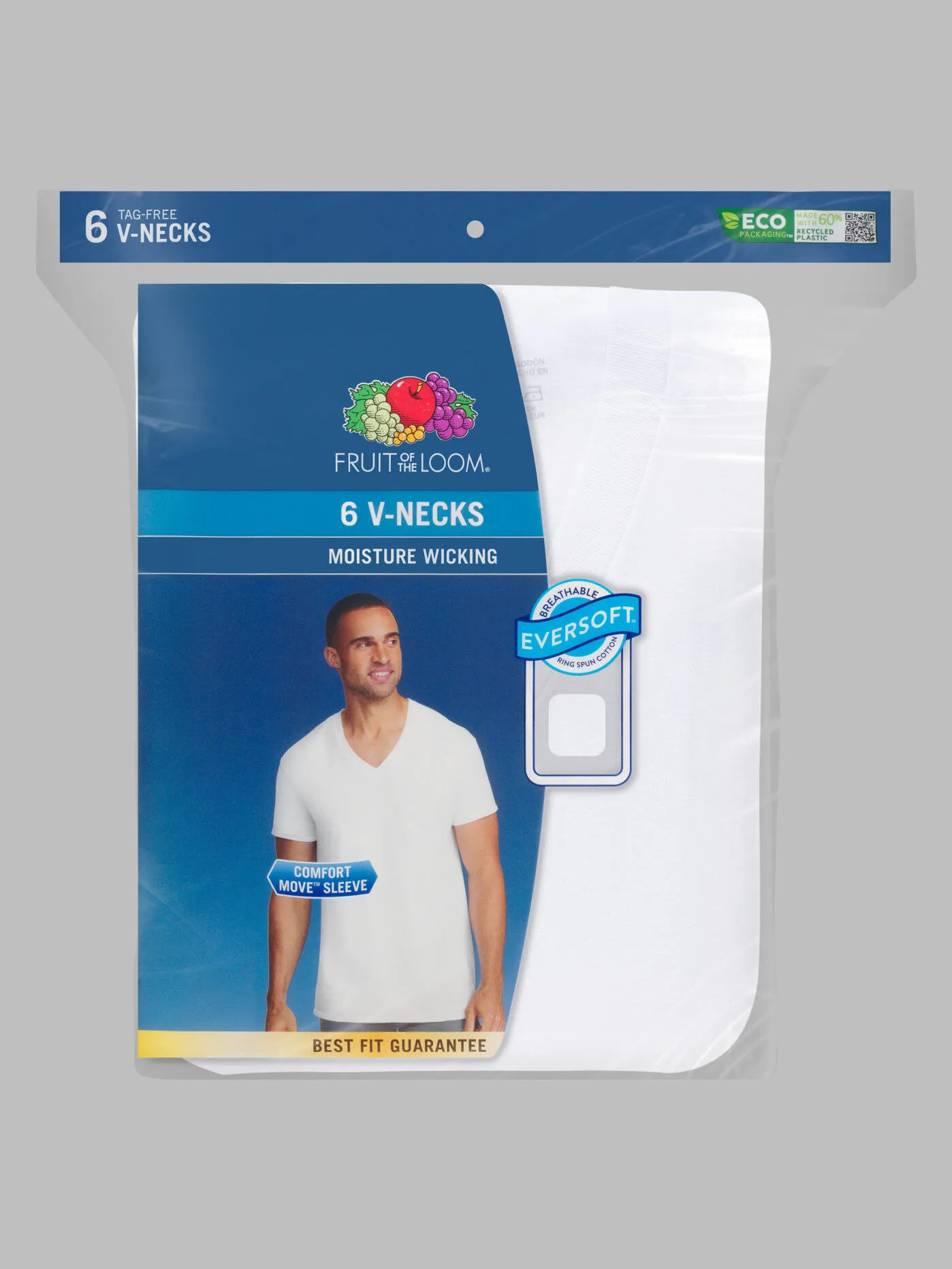 Men's Short Sleeve V-neck T-Shirts, White 6 Pack