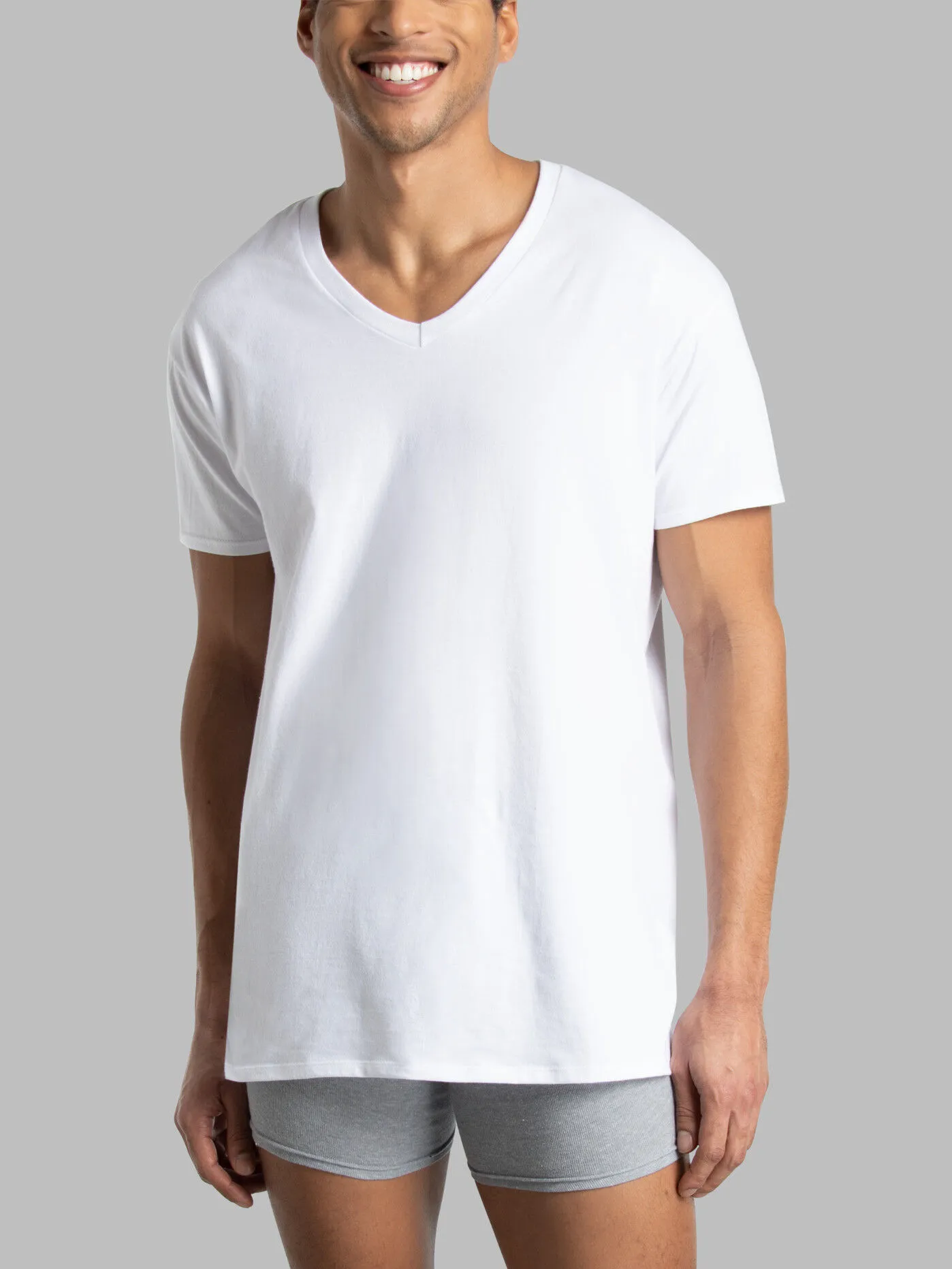 Men's Short Sleeve V-neck T-Shirts, White 6 Pack