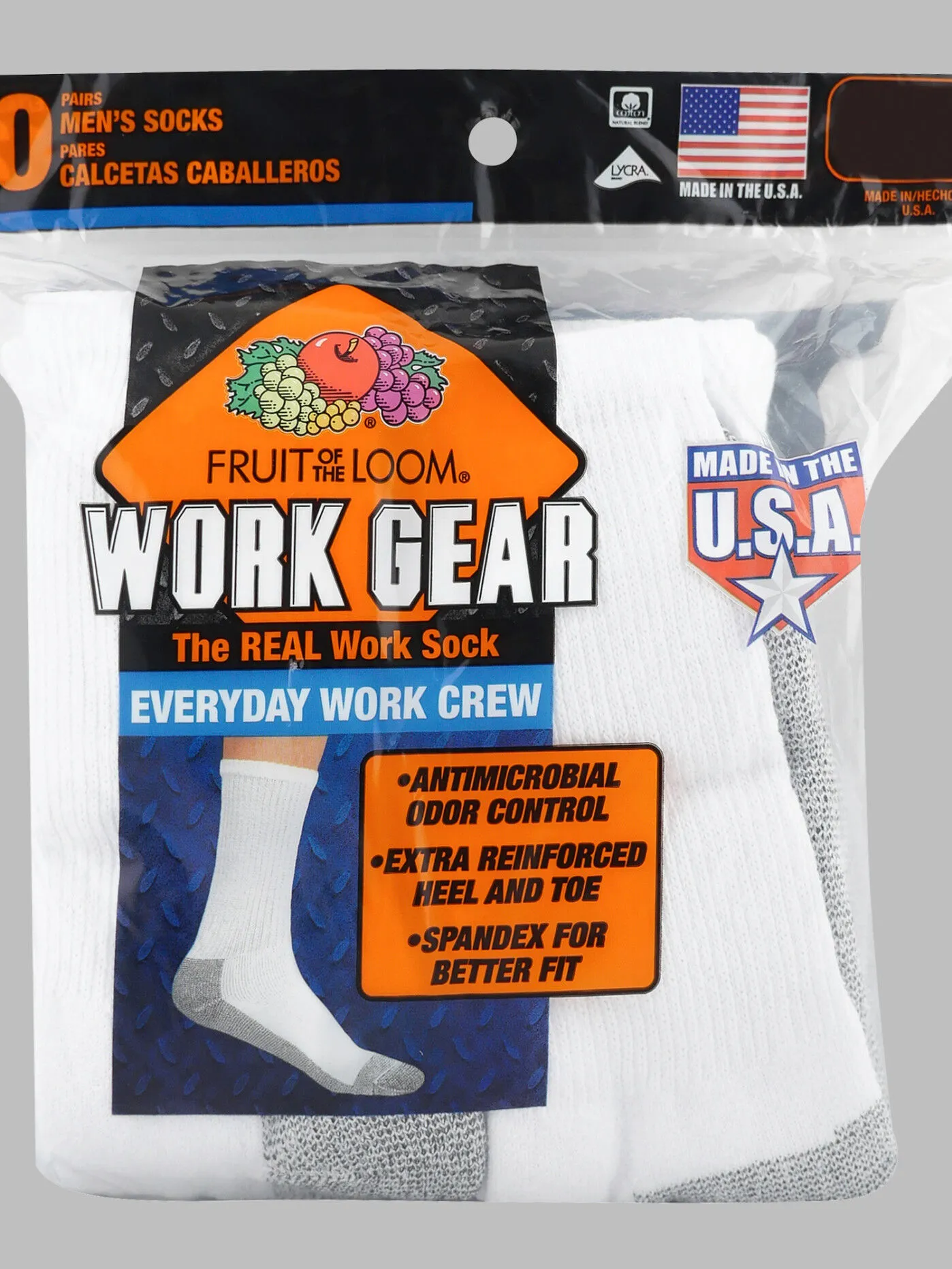 Men's Workgear&trade; Crew Socks White, 10 Pack, Size 6-12