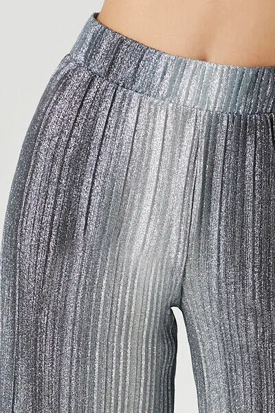 Metallic Gradient Striped Wide-Leg Pants