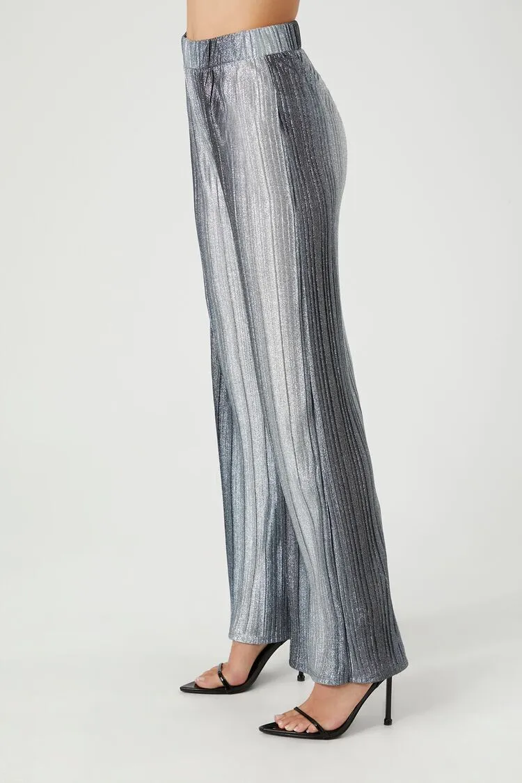 Metallic Gradient Striped Wide-Leg Pants