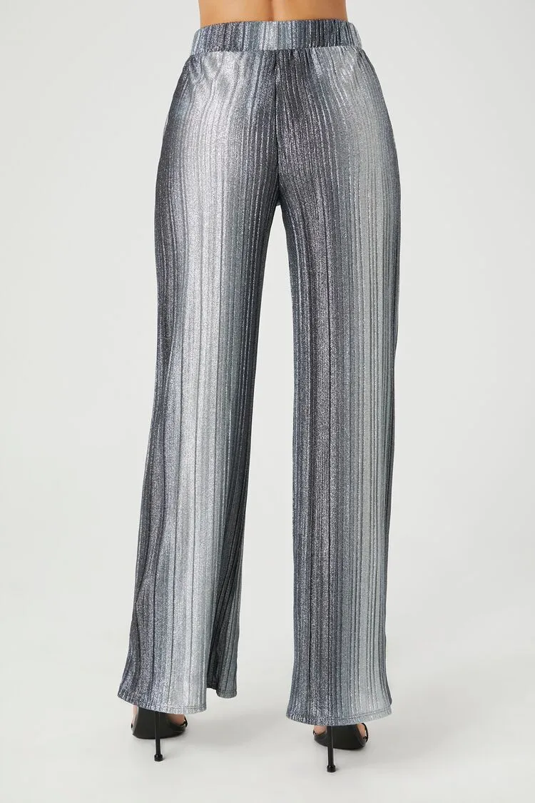 Metallic Gradient Striped Wide-Leg Pants