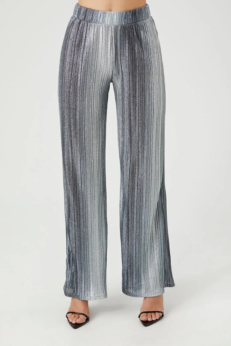 Metallic Gradient Striped Wide-Leg Pants