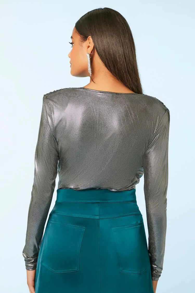 Metallic Knit V-Neck Top