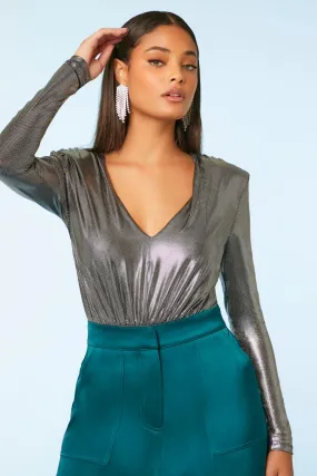 Metallic Knit V-Neck Top