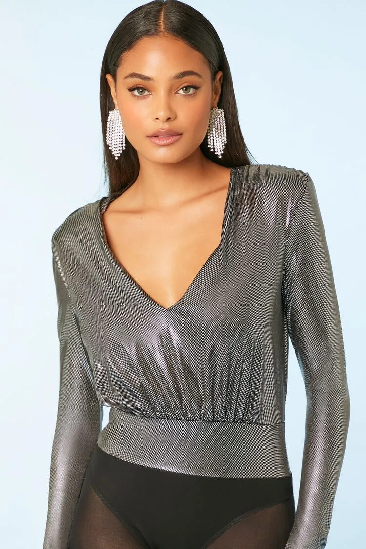 Metallic Knit V-Neck Top