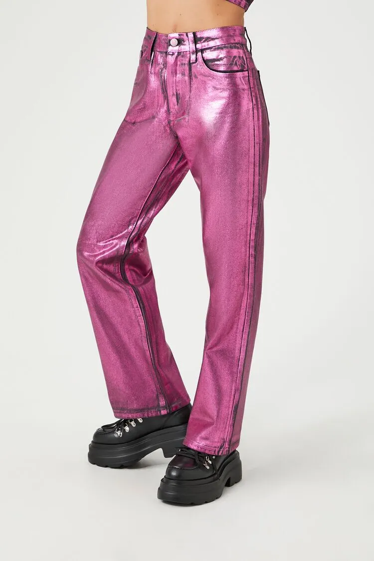 Metallic Straight-Leg Jeans