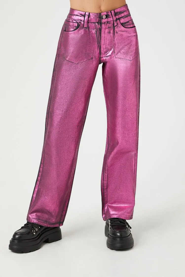 Metallic Straight-Leg Jeans