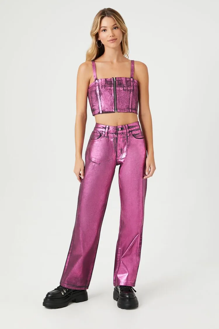 Metallic Straight-Leg Jeans