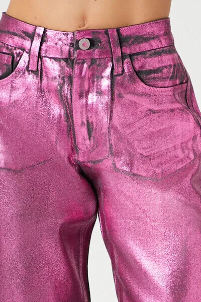 Metallic Straight-Leg Jeans