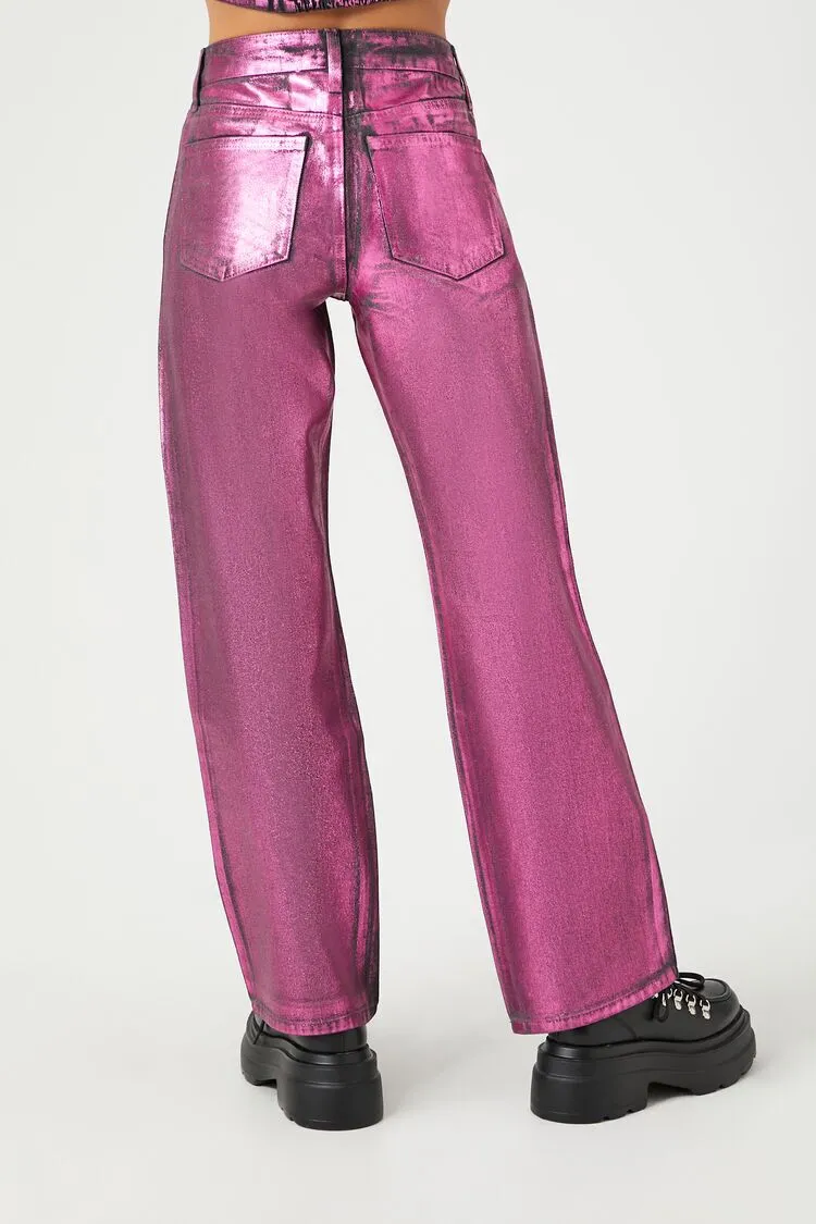 Metallic Straight-Leg Jeans
