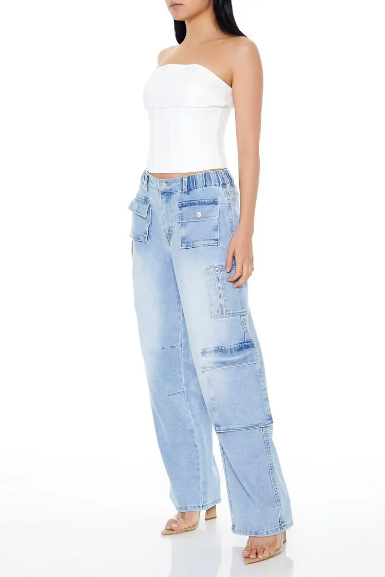 Mid-Rise Wide-Leg Cargo Jeans