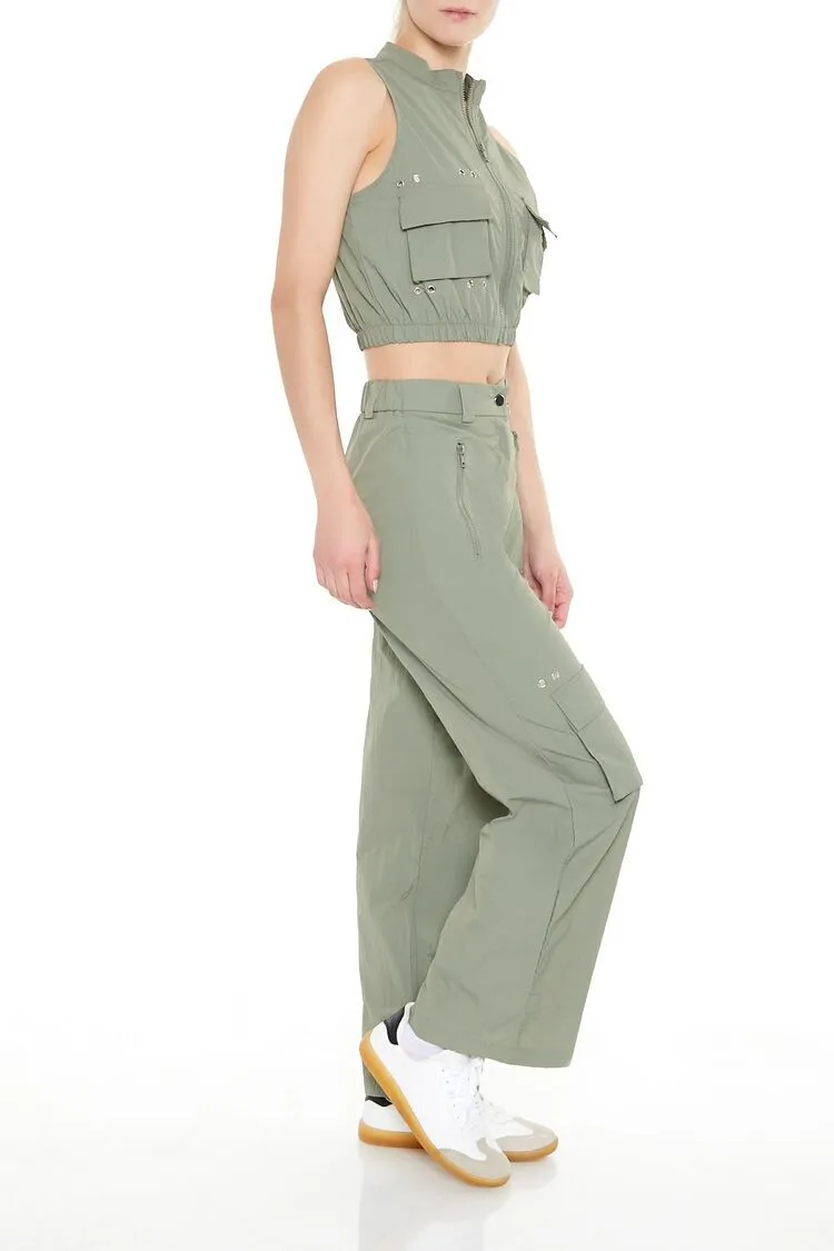 Mid-Rise Wide-Leg Cargo Pants