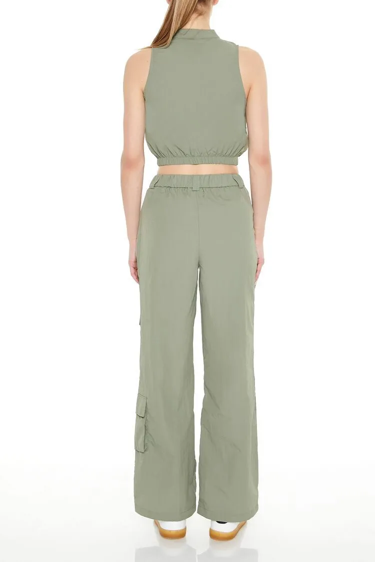 Mid-Rise Wide-Leg Cargo Pants