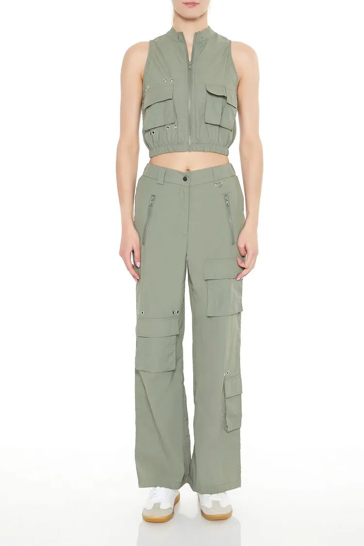 Mid-Rise Wide-Leg Cargo Pants