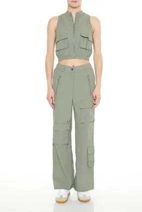 Mid-Rise Wide-Leg Cargo Pants