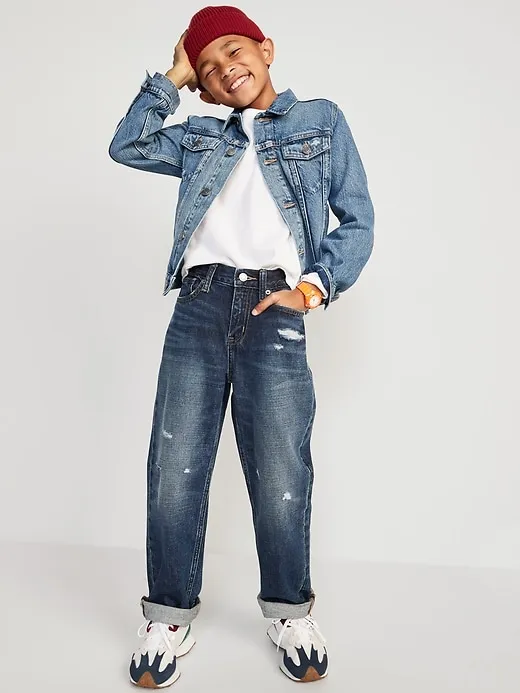 Original Loose Non-Stretch Ripped Jeans for Boys