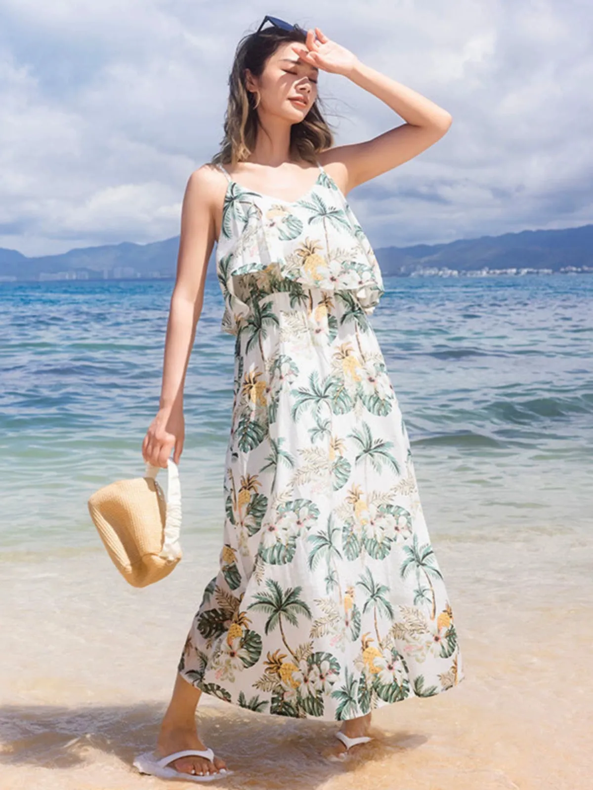 Parent-Child Clothing Clothes for the Whole Family Couple Clothing Hainan Sanya Seaside Beach Skirt Vacation Mother-Daughter Dress Hawaiian Shirt