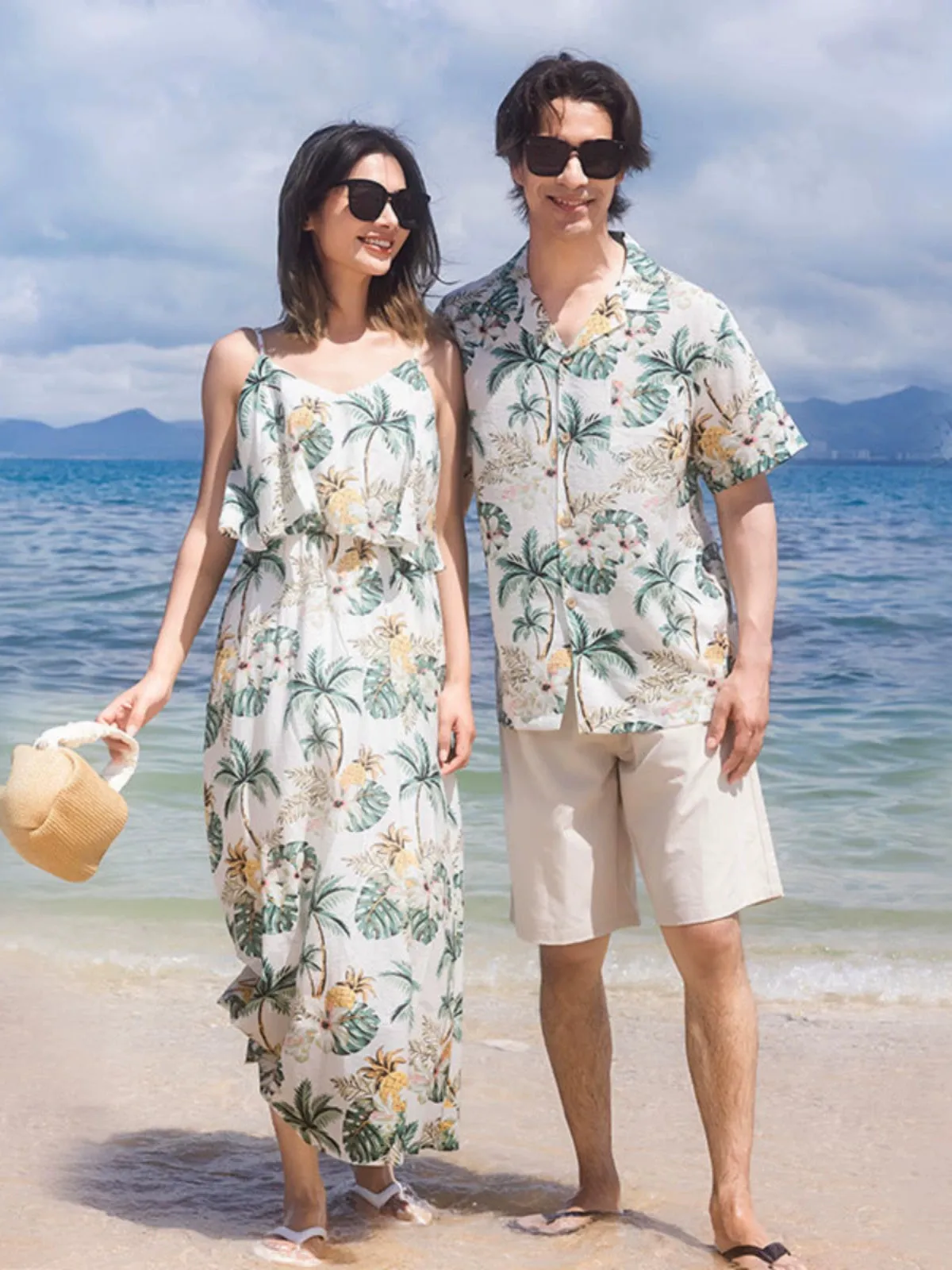 Parent-Child Clothing Clothes for the Whole Family Couple Clothing Hainan Sanya Seaside Beach Skirt Vacation Mother-Daughter Dress Hawaiian Shirt