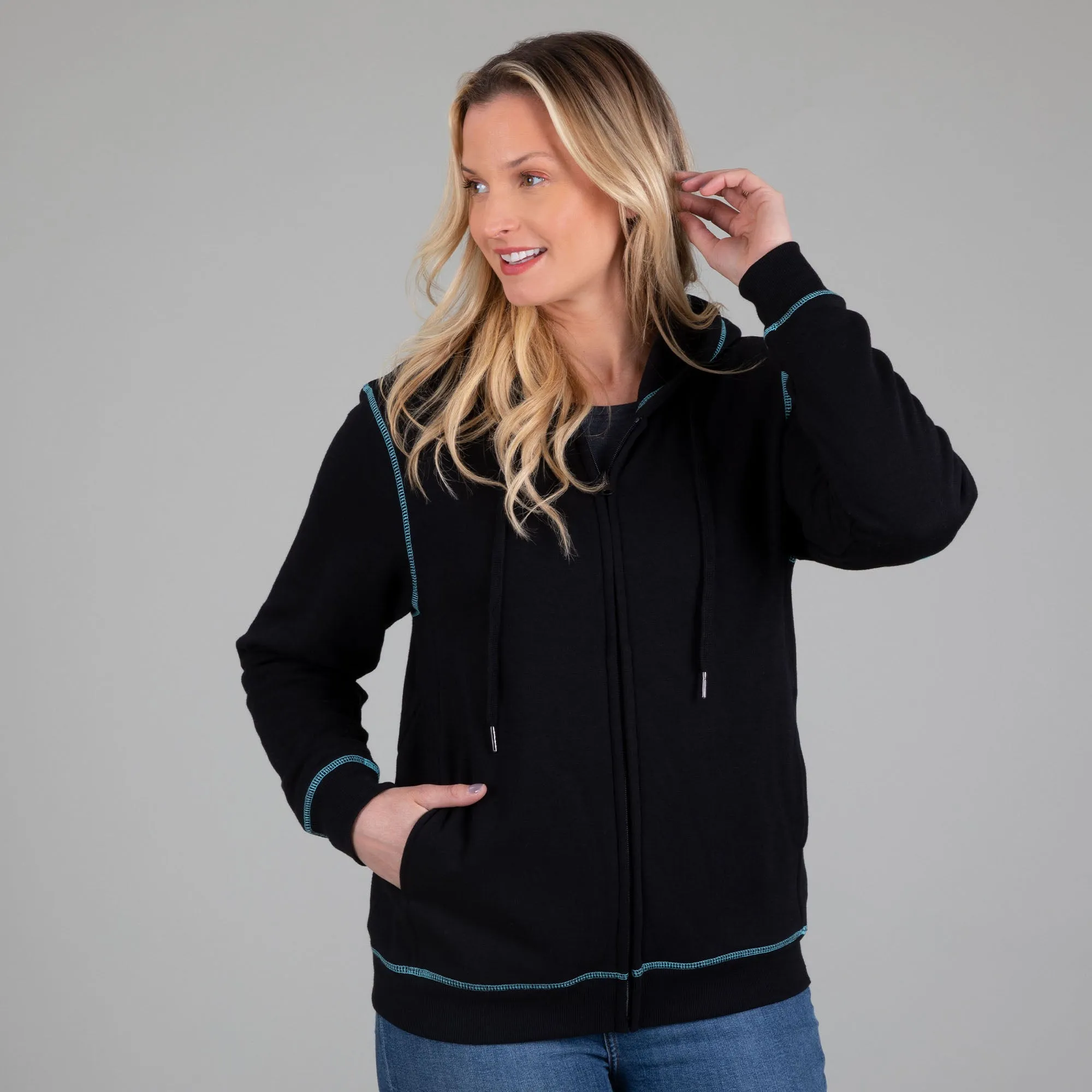 Paw Print Contrast Stitching Zip Up Hoodie
