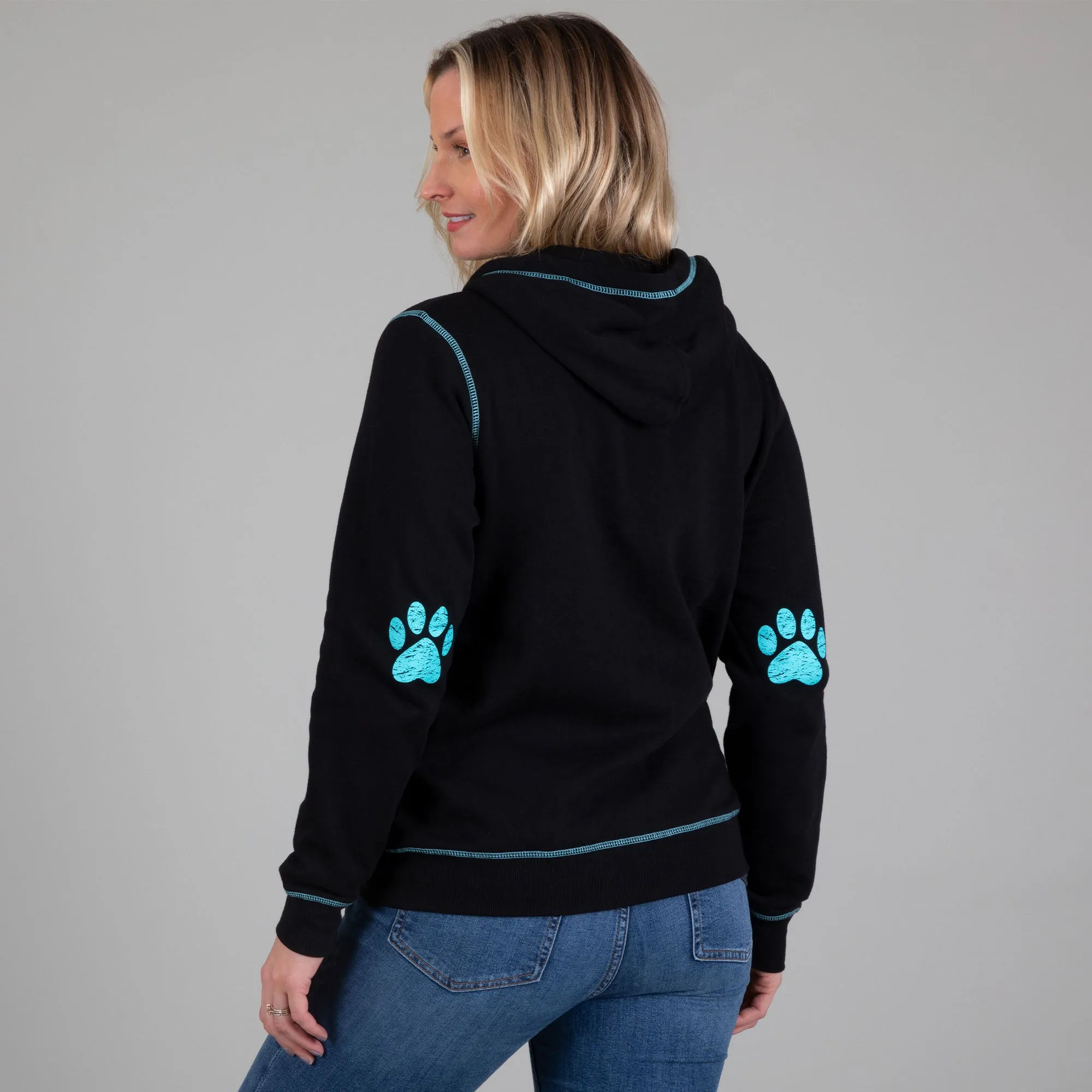 Paw Print Contrast Stitching Zip Up Hoodie