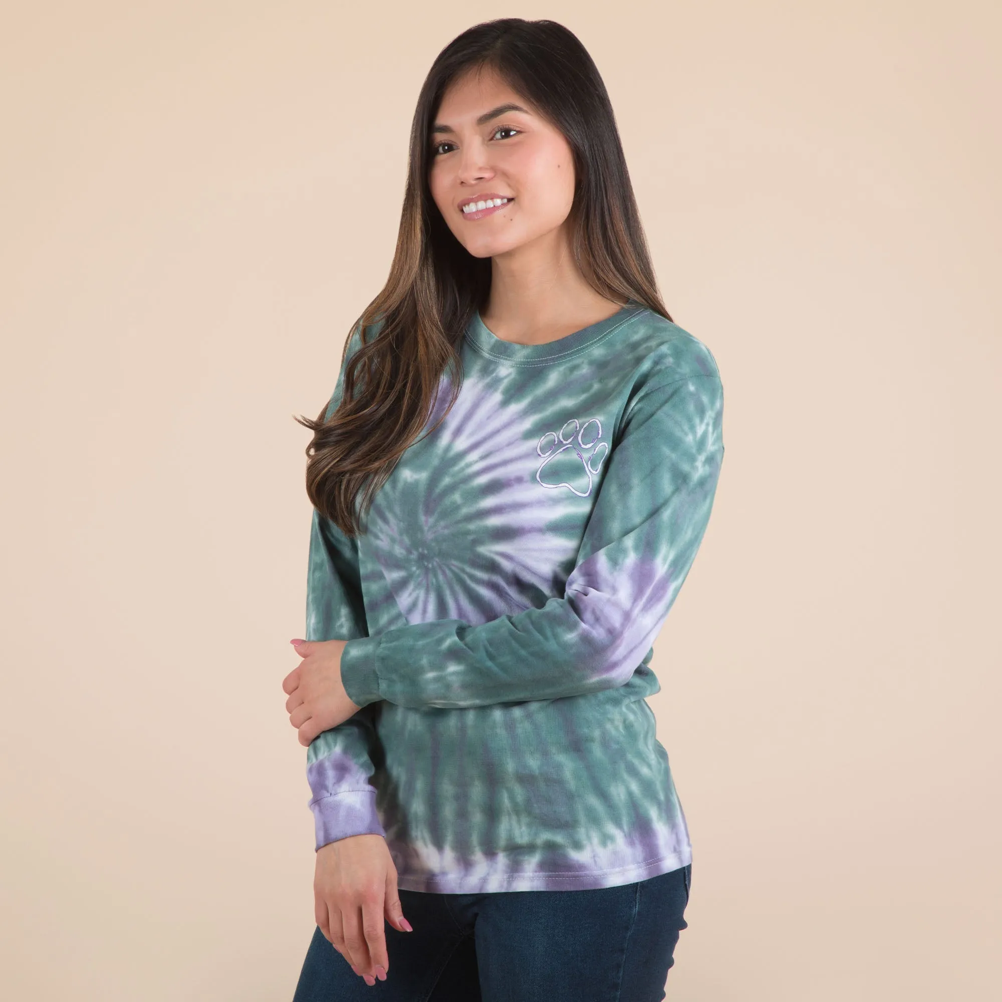 Paw Print Tie-Dye Long Sleeve Tee