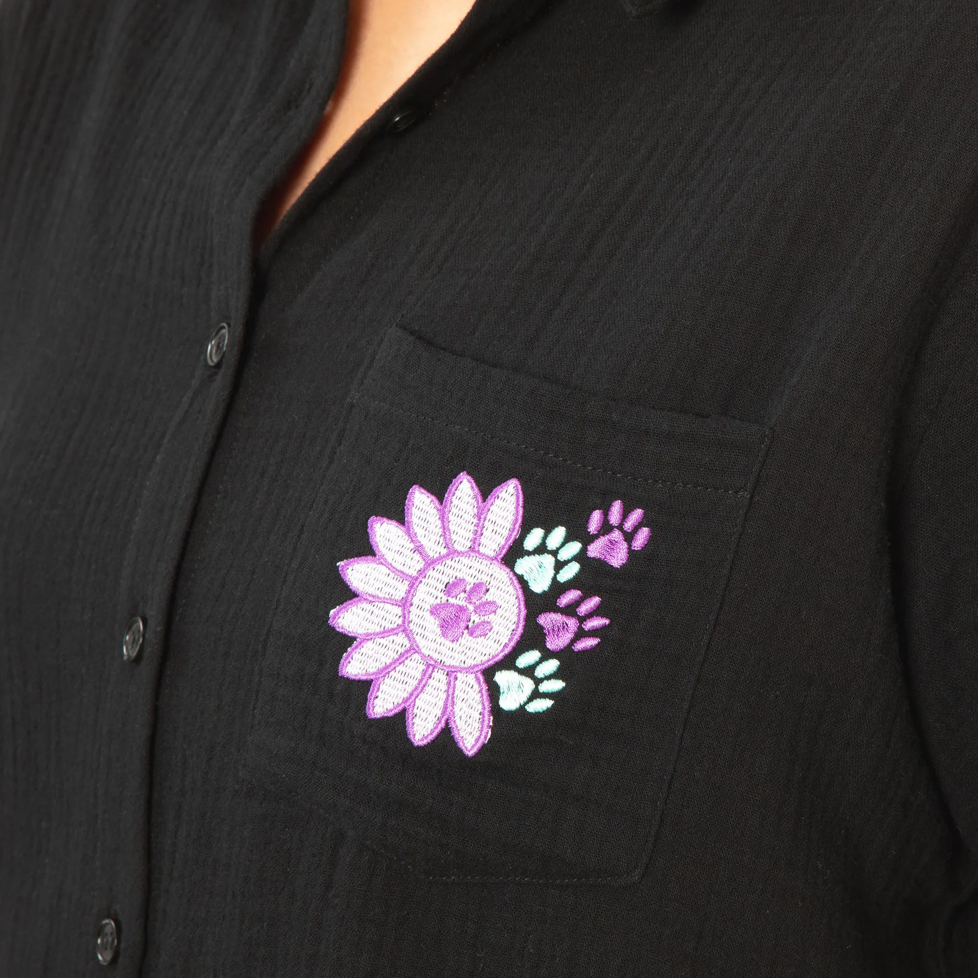Paw Sunflower Embroidered Cotton Gauze Shirt