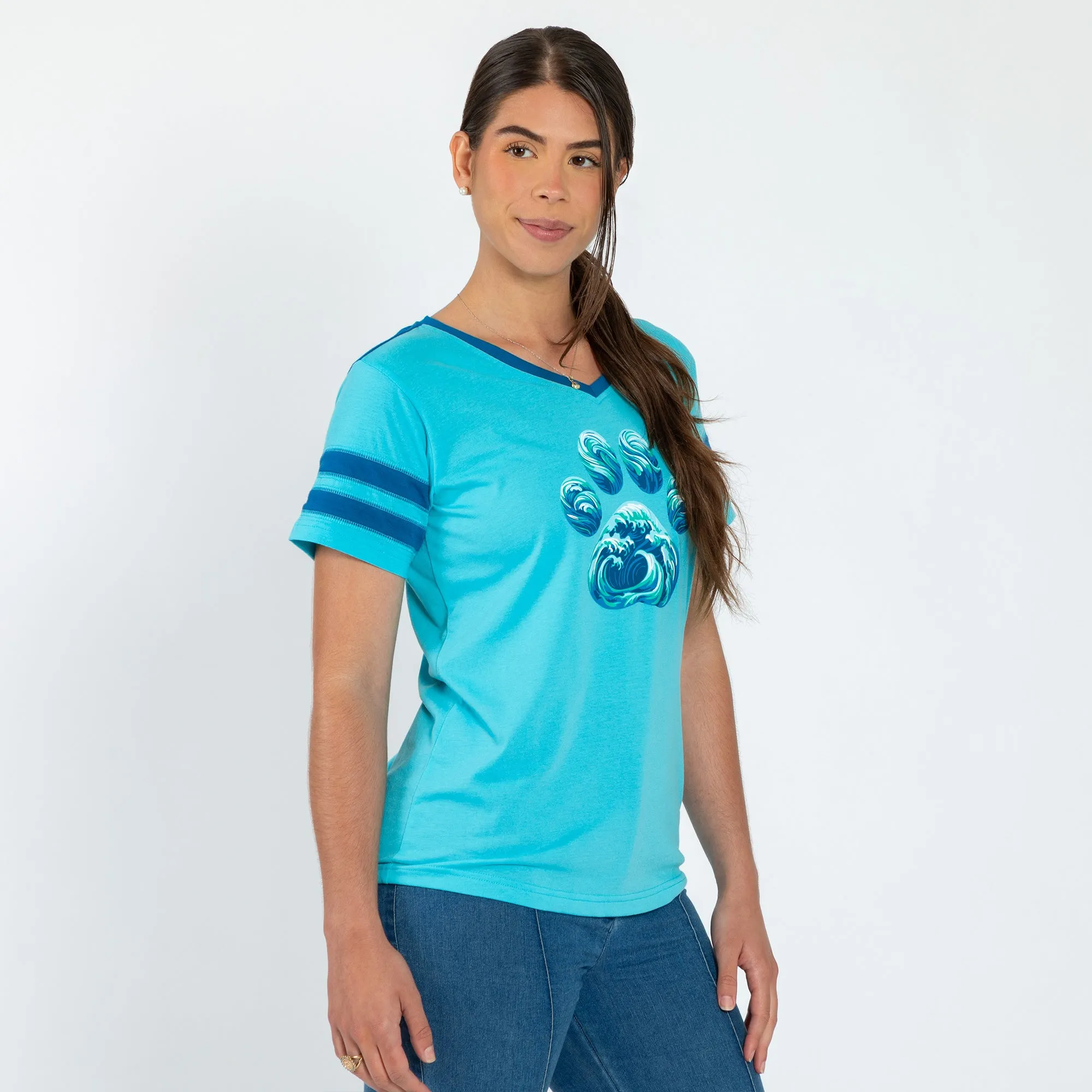 Paw Waves V-Neck Football Tee