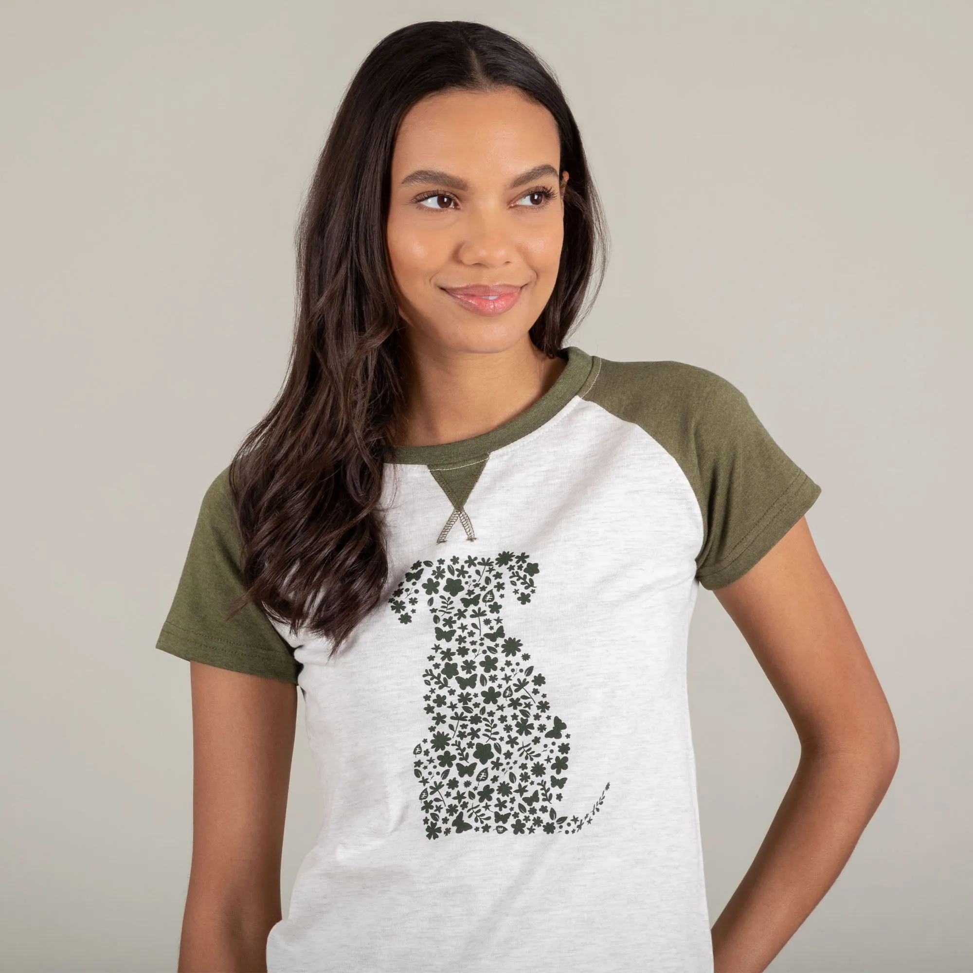 Pet Flower Raglan Cap Sleeve Tee