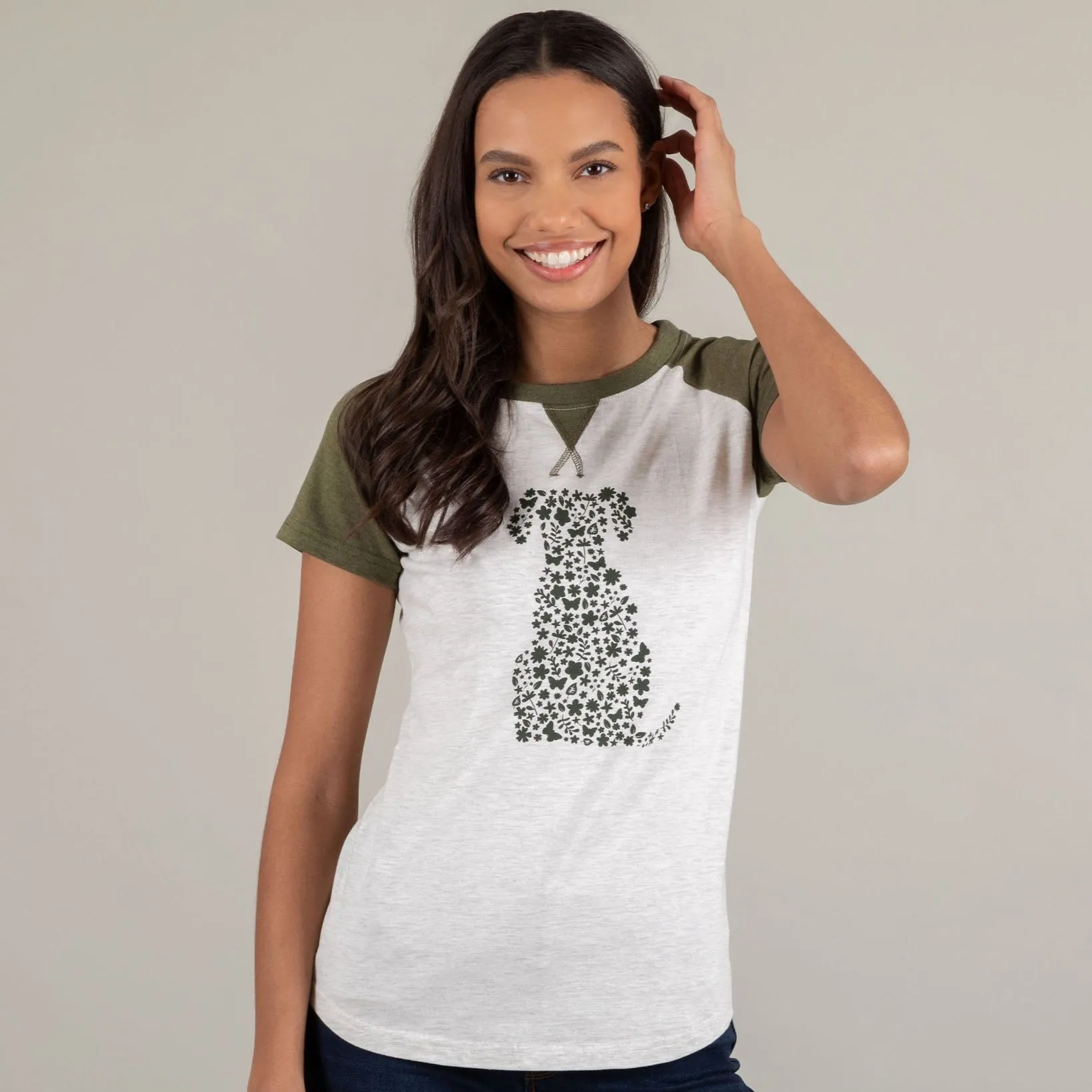 Pet Flower Raglan Cap Sleeve Tee