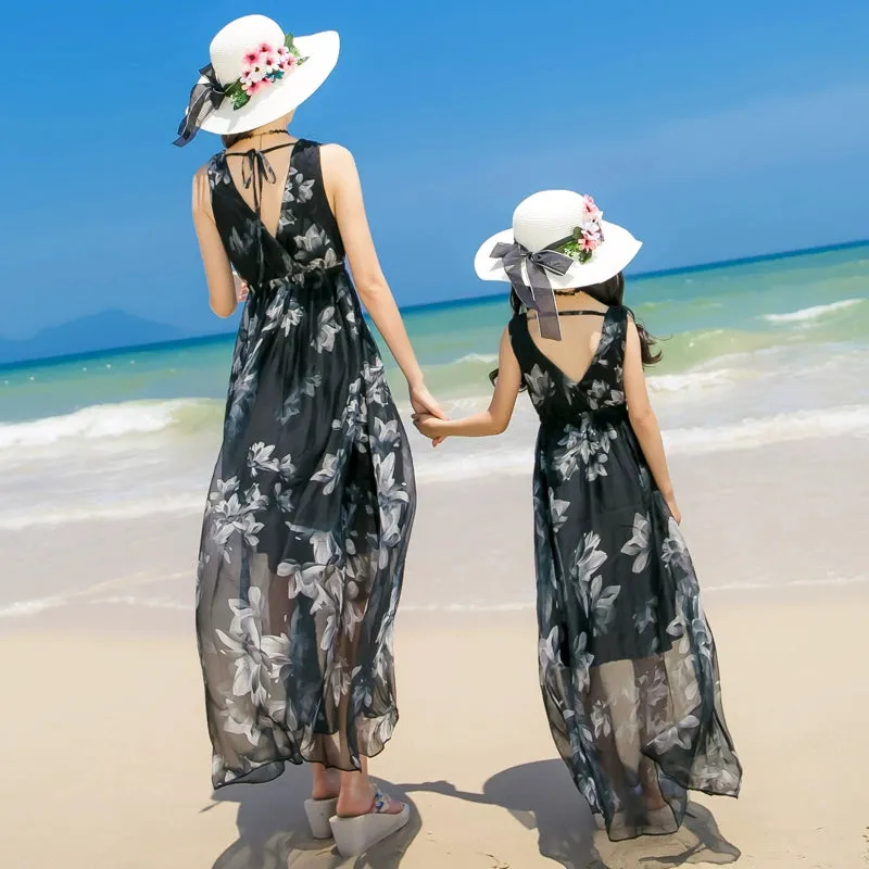 Photo V Neck Bohemia Chiffon Mother-Daughter Parent-Child Outfit