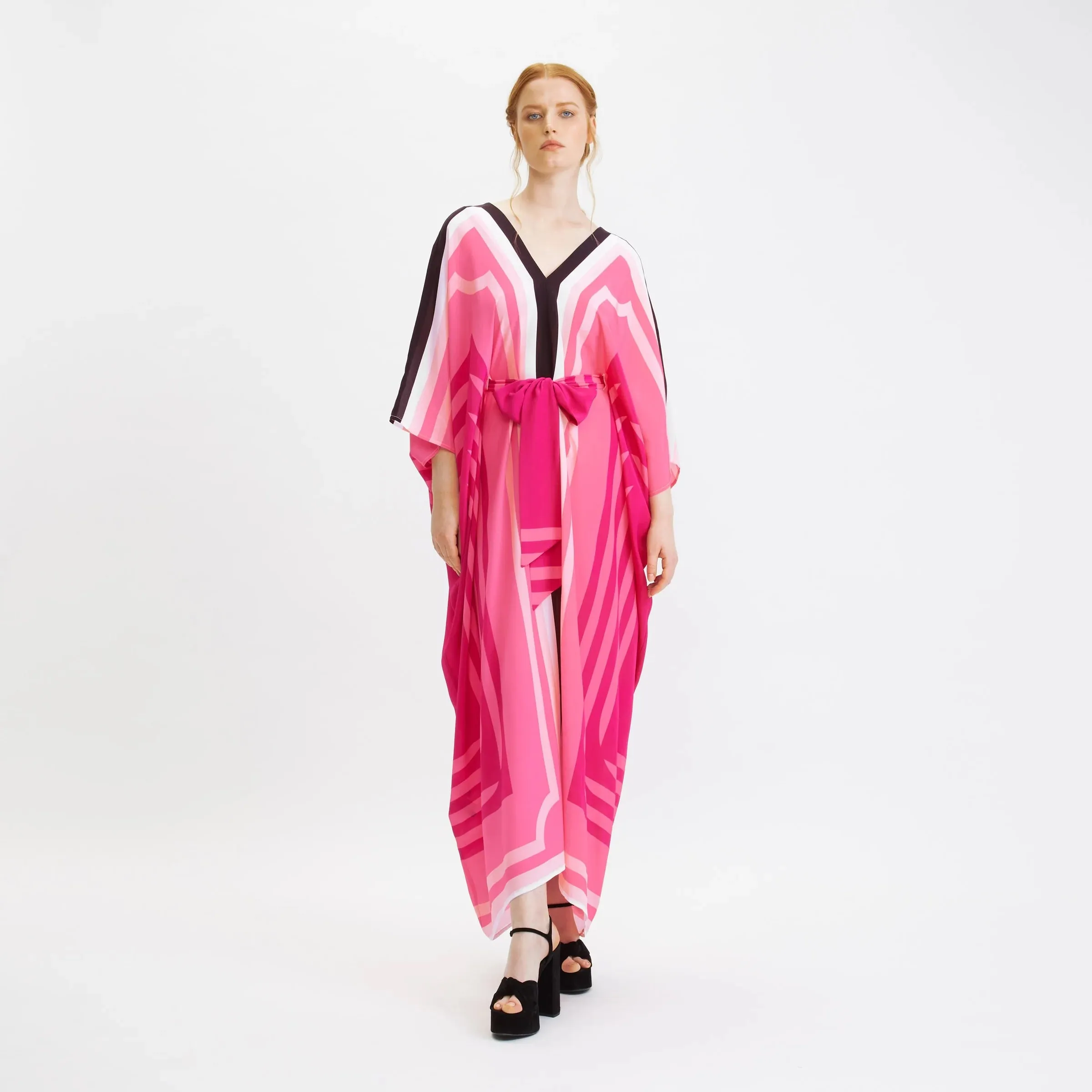 Pink Silk Crepe Long Kaftan For Women's