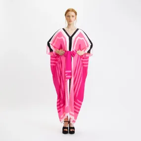 Pink Silk Crepe Long Kaftan For Women's